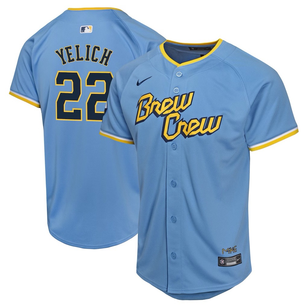 EUC Youth Milwaukee Brewers Nike Powder Blue City Connect Limited Yelich Jersey